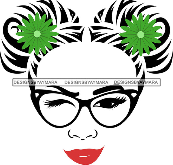 Woman Wearing Glasses Make Up Model Red Lips Long Eyelashes Wink Eye SVG JPG PNG Layered Cutting Files For Silhouette Cricut and More