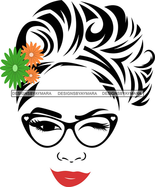 Woman Wearing Glasses Make Up Model Red Lips Long Eyelashes Wink Eye SVG JPG PNG Layered Cutting Files For Silhouette Cricut and More