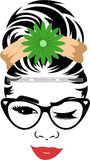 Transparent Face Black Glasses Red Lips Green Flower SVG JPG PNG Vector Clipart Cricut Silhouette Cut Cutting1Words I