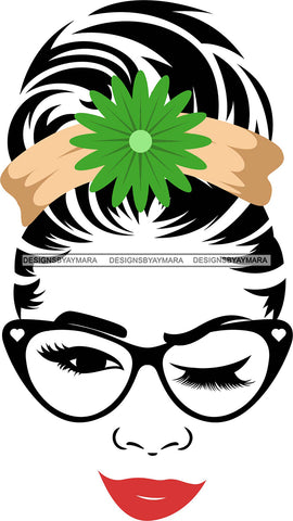 Transparent Face Black Glasses Red Lips Green Flower SVG JPG PNG Vector Clipart Cricut Silhouette Cut Cutting1Words I