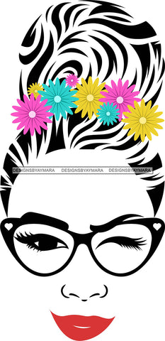 Transparent Face Black Glasses Red Lips Flowers SVG JPG PNG Vector Clipart Cricut Silhouette Cut Cutting1Words I