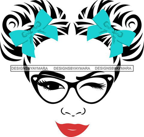 Transparent Face Black Glasses Red Lips Turquoise Bows SVG JPG PNG Vector Clipart Cricut Silhouette Cut Cutting1Words I