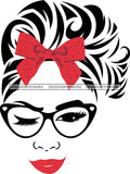 Woman Wearing Glasses Make Up Model Red Lips Long Eyelashes Wink Eye SVG JPG PNG Layered Cutting Files For Silhouette Cricut and More