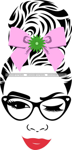 Transparent Face Black Glasses Red Lips Pink Bow SVG JPG PNG Vector Clipart Cricut Silhouette Cut Cutting1Words I