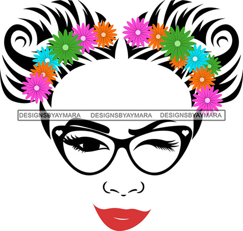 Transparent Face Black Glasses Red Lips Colorful Flowers SVG JPG PNG Vector Clipart Cricut Silhouette Cut Cutting1Words I