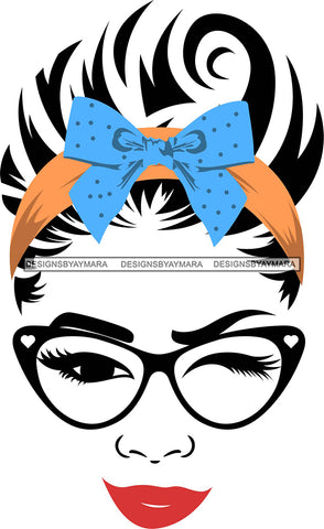 Transparent Face Black Glasses Red Lips Blue Bow Goldhead SVG JPG PNG Vector Clipart Cricut Silhouette Cut Cutting1Words I