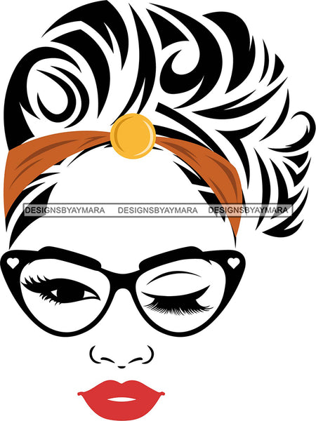 Woman Wearing Glasses Make Up Model Red Lips Long Eyelashes Wink Eye SVG JPG PNG Layered Cutting Files For Silhouette Cricut and More