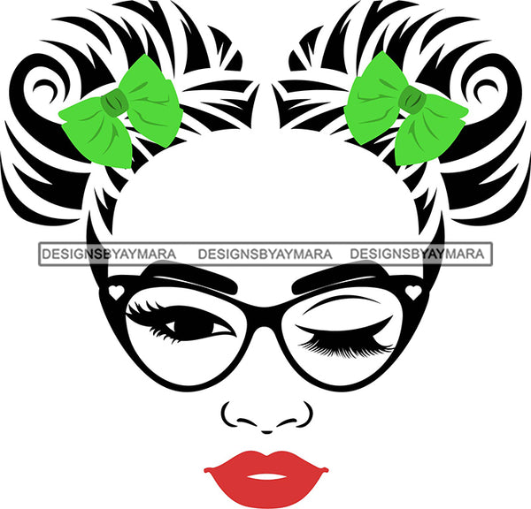Woman Wearing Glasses Make Up Model Red Lips Long Eyelashes Wink Eye SVG JPG PNG Layered Cutting Files For Silhouette Cricut and More