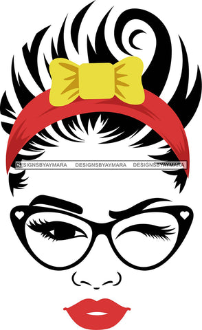 Transparent Face Black Glasses Red Lips Red Headband SVG JPG PNG Vector Clipart Cricut Silhouette Cut Cutting1Words I