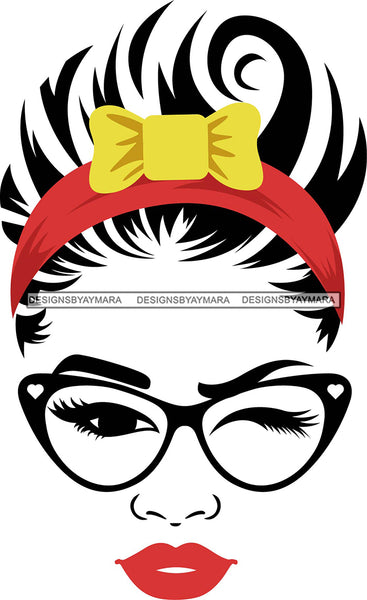Woman Wearing Glasses Make Up Model Red Lips Long Eyelashes Wink Eye SVG JPG PNG Layered Cutting Files For Silhouette Cricut and More