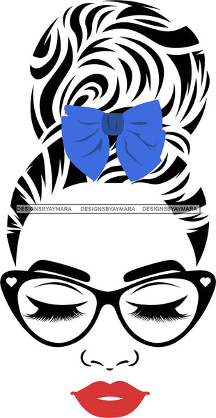 Woman Wearing Glasses Make Up Model Red Lips Long Eyelashes Wink Eye SVG JPG PNG Layered Cutting Files For Silhouette Cricut and More