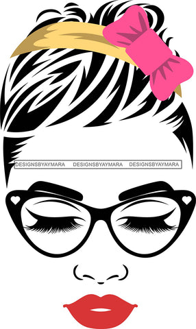 Transparent Face Black Glasses Red Lips Pink Bow SVG JPG PNG Vector Clipart Cricut Silhouette Cut Cutting1Words I