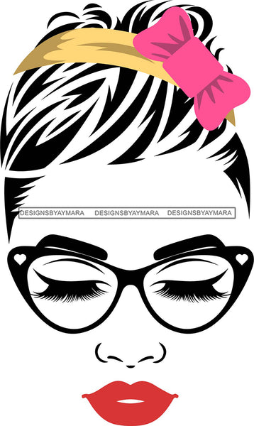 Woman Wearing Glasses Make Up Model Red Lips Long Eyelashes Wink Eye SVG JPG PNG Layered Cutting Files For Silhouette Cricut and More