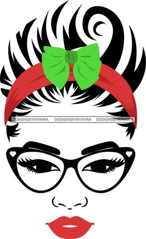 Transparent Face Black Glasses Red Lips Red Headband Green  Bow SVG JPG PNG Vector Clipart Cricut Silhouette Cut Cutting1Words I