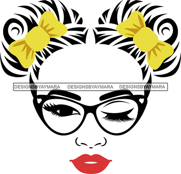 Woman Wearing Glasses Make Up Model Red Lips Long Eyelashes Wink Eye SVG JPG PNG Layered Cutting Files For Silhouette Cricut and More
