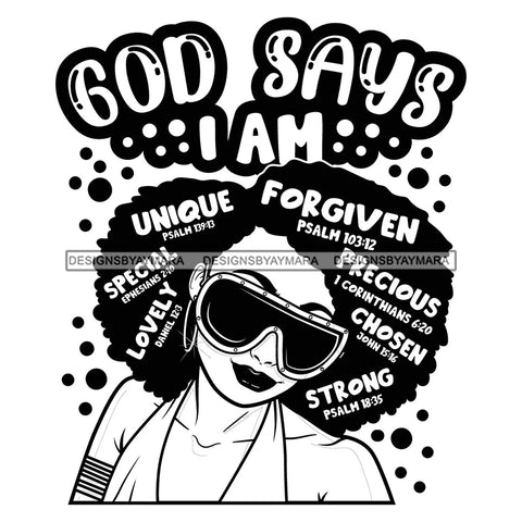 Afro Woman Hair Religious Quotes Bible Verses Thankful Jesus Christ Illustration B/W SVG JPG PNG Vector Clipart Cricut Silhouette Cut Cutting