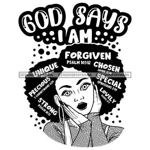 Afro Woman Hair Religious Quotes Bible Verses Psalms Jesus Christ Illustration B/W SVG JPG PNG Vector Clipart Cricut Silhouette Cut Cutting