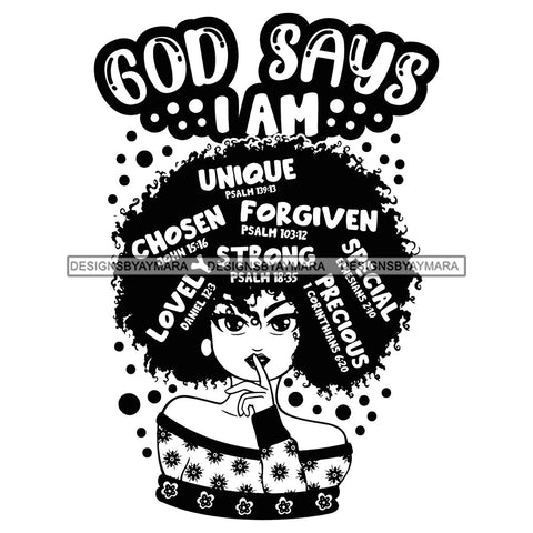 Afro Woman Hair Religious Quotes Bible Verses Loving Jesus Savior Illustration B/W SVG JPG PNG Vector Clipart Cricut Silhouette Cut Cutting