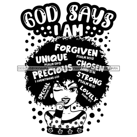 Afro Woman Hair Religious Quotes Bible Verses Loving Holy Spirit Jesus Illustration B/W SVG JPG PNG Vector Clipart Cricut Silhouette Cut Cutting