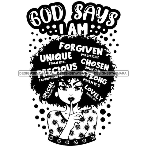 Afro Woman Hair Religious Quotes Bible Verses Loving Jesus Forgiveness Illustration B/W SVG JPG PNG Vector Clipart Cricut Silhouette Cut Cutting