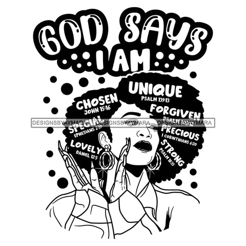 Afro Woman Hair Religious Quotes Bible Verses Worship Jesus Illustration B/W SVG JPG PNG Vector Clipart Cricut Silhouette Cut Cutting