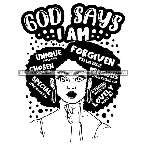 Afro Woman Hair Religious Quotes Bible Verses Faith Jesus Illustration B/W SVG JPG PNG Vector Clipart Cricut Silhouette Cut Cutting