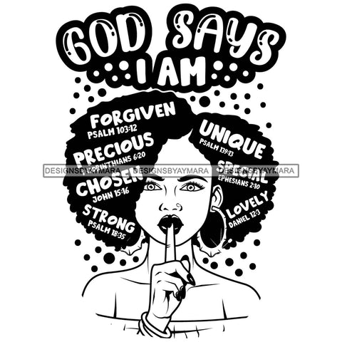 Afro Woman Hair Religious Quotes Bible Verses Faith Truth Jesus Illustration B/W SVG JPG PNG Vector Clipart Cricut Silhouette Cut Cutting