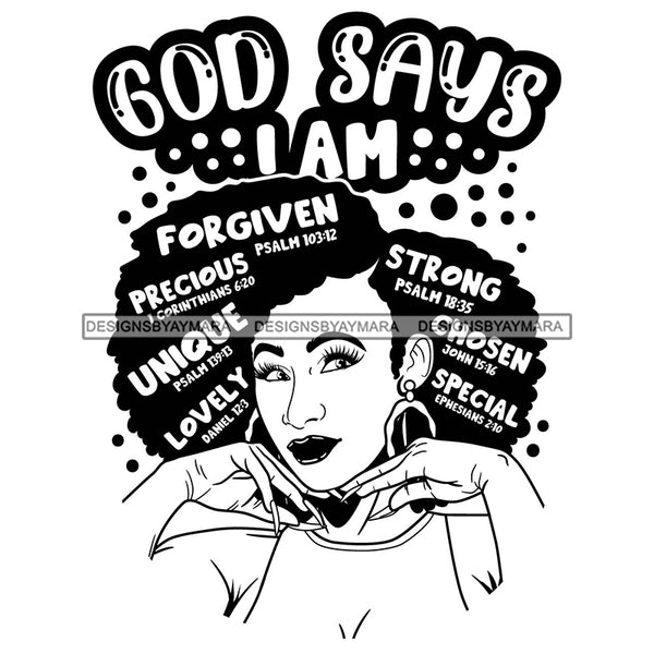Afro Woman Hair Religious Quotes Bible Verses Faith Truth Jesus Christ Illustration B/W SVG JPG PNG Vector Clipart Cricut Silhouette Cut Cutting
