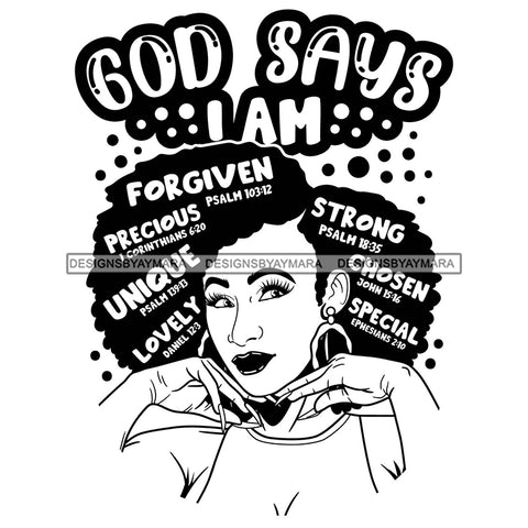 Afro Woman Hair Religious Quotes Bible Verses Faith Truth Jesus Christ Illustration B/W SVG JPG PNG Vector Clipart Cricut Silhouette Cut Cutting
