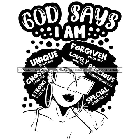 Afro Woman Hair Religious Quotes Bible Verses Faith Jesus Christ Illustration B/W SVG JPG PNG Vector Clipart Cricut Silhouette Cut Cutting