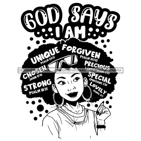 Afro Woman Hair Religious Quotes Bible Verses Peace Jesus Christ Illustration B/W SVG JPG PNG Vector Clipart Cricut Silhouette Cut Cutting