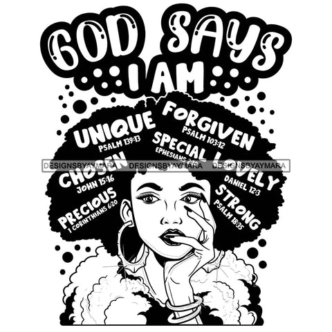 Afro Woman Hair Religious Quotes Bible Verses Kindness Jesus Christ Illustration B/W SVG JPG PNG Vector Clipart Cricut Silhouette Cut Cutting