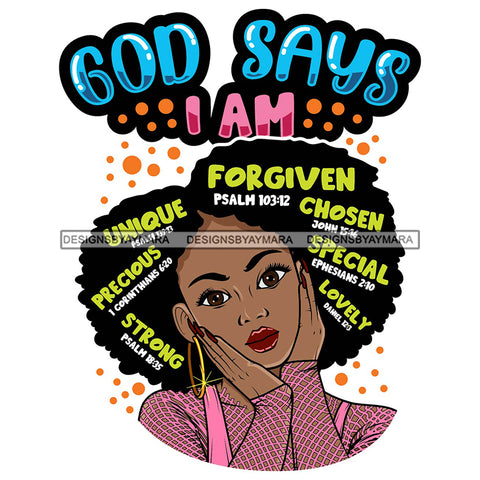 Afro Woman Hair Religious Quotes Bible Verses Psalms Jesus Christ Illustration SVG JPG PNG Vector Clipart Cricut Silhouette Cut Cutting