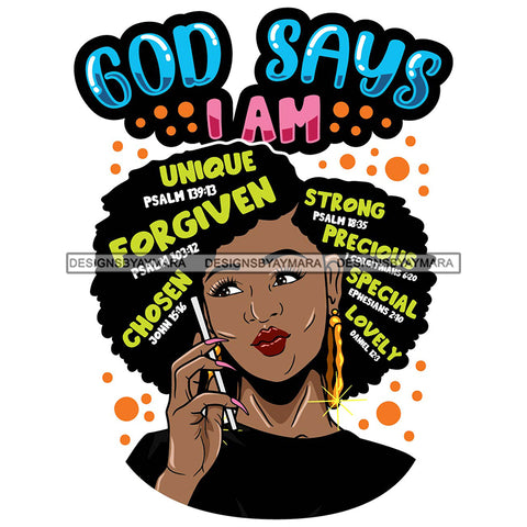 Afro Woman Hair Religious Quotes Bible Verses Jesus Christ Savior Illustration SVG JPG PNG Vector Clipart Cricut Silhouette Cut Cutting