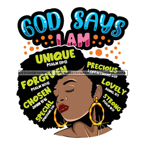 Afro Woman Hair Religious Quotes Bible Verses Jesus Savior Gratitude Illustration SVG JPG PNG Vector Clipart Cricut Silhouette Cut Cutting