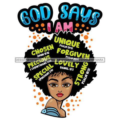 Afro Woman Hair Religious Quotes Bible Verses Believer Jesus Savior Illustration SVG JPG PNG Vector Clipart Cricut Silhouette Cut Cutting