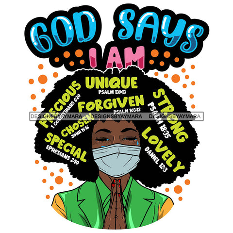 Afro Woman Hair Religious Quotes Bible Verses Praying Loving Jesus Illustration SVG JPG PNG Vector Clipart Cricut Silhouette Cut Cutting