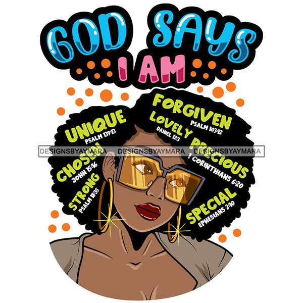 Afro Woman Hair Religious Quotes Bible Verses Faith Jesus Christ Illustration SVG JPG PNG Vector Clipart Cricut Silhouette Cut Cutting