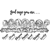 Seven Afro Mature Women God Says You Are Chosen Life Quotes Sistas Melanin Nubian B/W SVG JPG PNG Vector Clipart Cricut Silhouette Cut Cutting