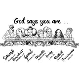 Seven Afro Mature Women God Says You Are Smart Life Quotes Sistas Melanin Nubian B/W SVG JPG PNG Vector Clipart Cricut Silhouette Cut Cutting