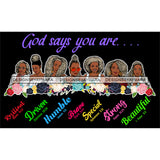 Seven Afro Mature Women God Says You Are Brave Life Quotes Sistas Melanin Nubian Dark Background SVG JPG PNG Vector Clipart Cricut Silhouette Cut Cutting