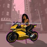 Sassy Diva On Yellow Motorcycle  With Street Scene JPG PNG  Clipart Cricut Silhouette Cut Cutting