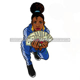 Sista Kneeling Fanning Money Dollar Bills JPG PNG  Clipart Cricut Silhouette Cut Cutting