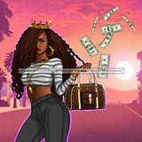 Sassy Queen Stepping Wearing Crown Tossing Dollars JPG PNG  Clipart Cricut Silhouette Cut Cutting