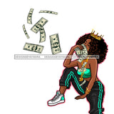 Sassy Diva Wearing Crown Tossing Dollar Bills  JPG PNG  Clipart Cricut Silhouette Cut Cutting