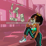 Crowned Sassy Diva In Green And Black Tossing Dollar Bills  JPG PNG  Clipart Cricut Silhouette Cut Cutting
