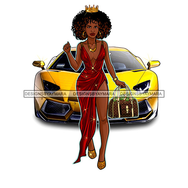 Sexy Crowned Diva In Red Split Gown Yellow Vette JPG PNG  Clipart Cricut Silhouette Cut Cutting
