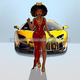 Sexy Crowned Diva In Red Split Gown Yellow Vette JPG PNG  Clipart Cricut Silhouette Cut Cutting