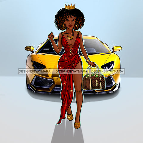 Sexy Crowned Diva In Red Split Gown Yellow Vette JPG PNG  Clipart Cricut Silhouette Cut Cutting