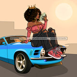 Sassy Crowned Diva Sitting On Blue Vette Fanning Dollar Bills JPG PNG  Clipart Cricut Silhouette Cut Cutting